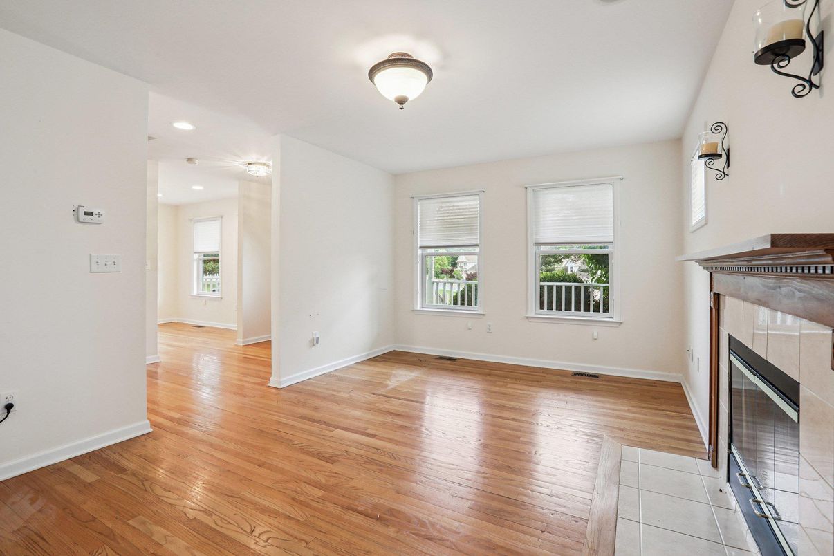 Empty room, Fireplace, Interior, Recessed Lighting, Wood Texture Flooring