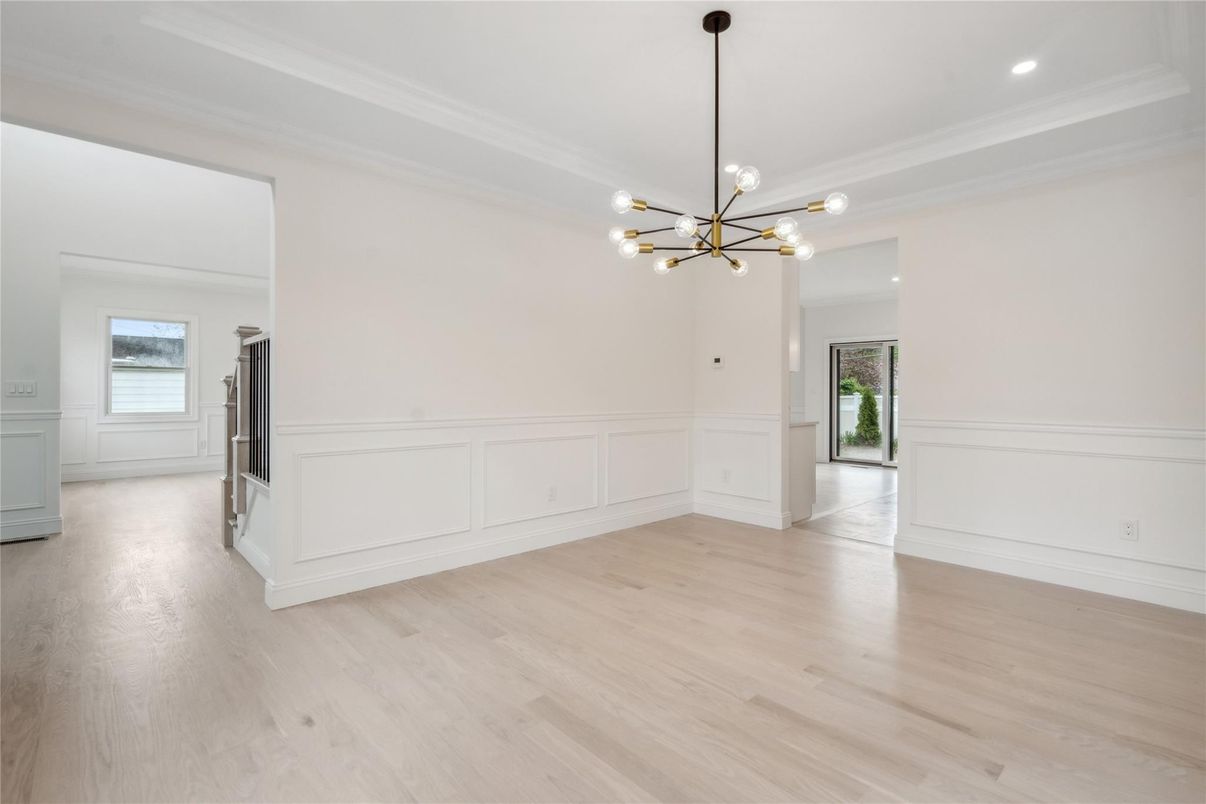 Empty room, Interior, Pendant Lights, Recessed Lighting, Wood Texture Flooring