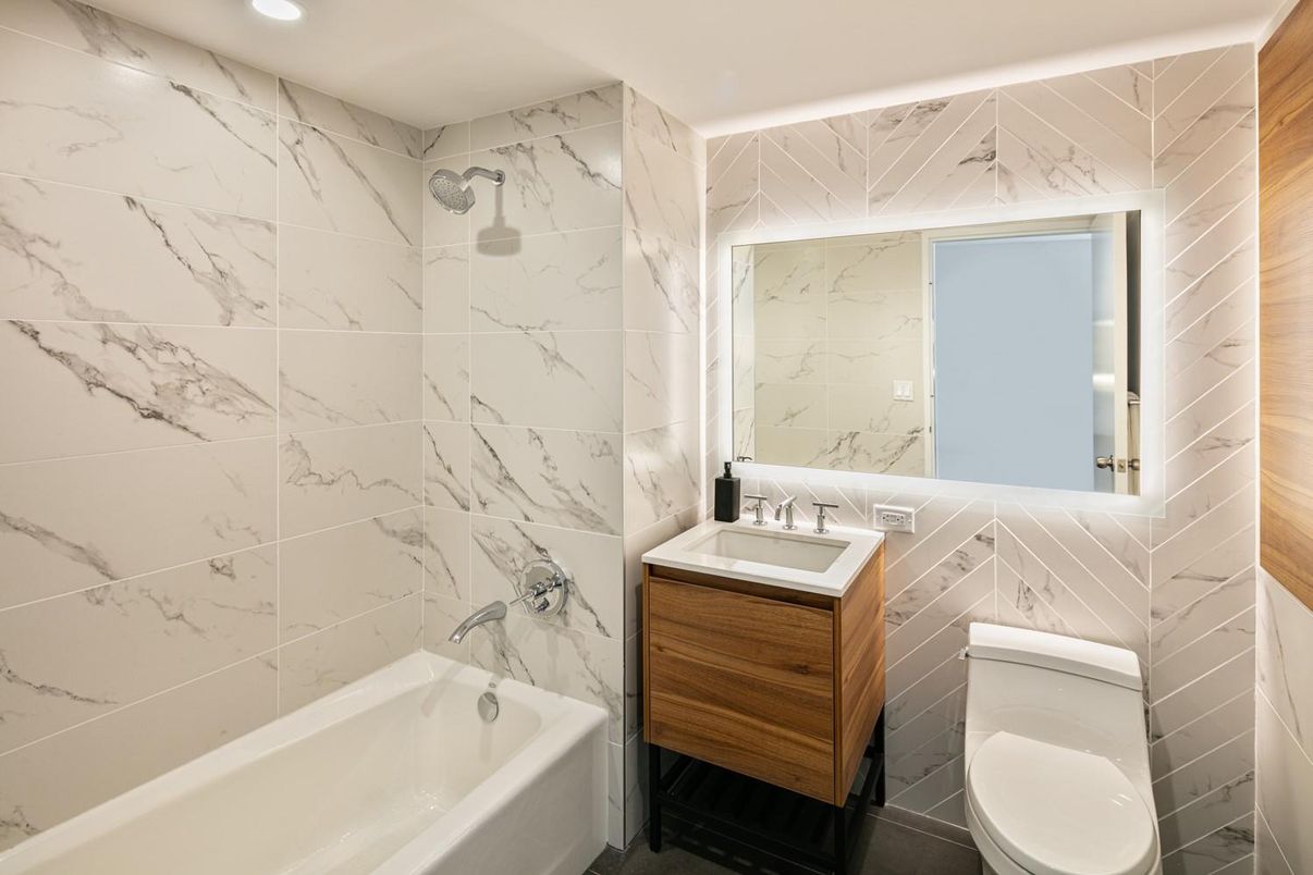 Bathroom, Interior, Marble Walls, Recessed Lighting
