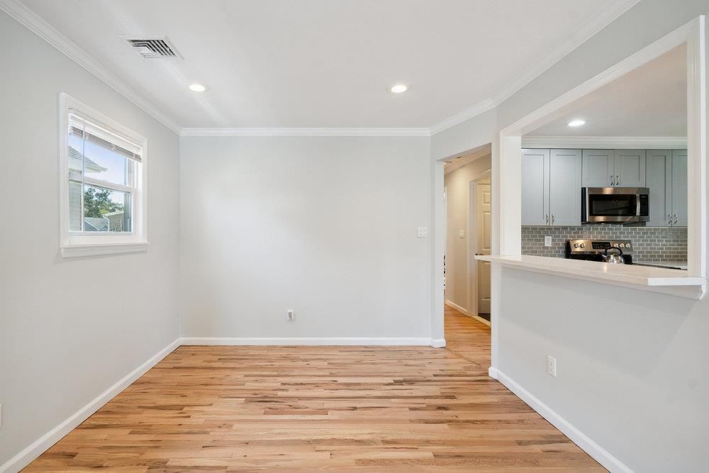 Empty room, Interior, Kitchen, Recessed Lighting, Wood Texture Flooring