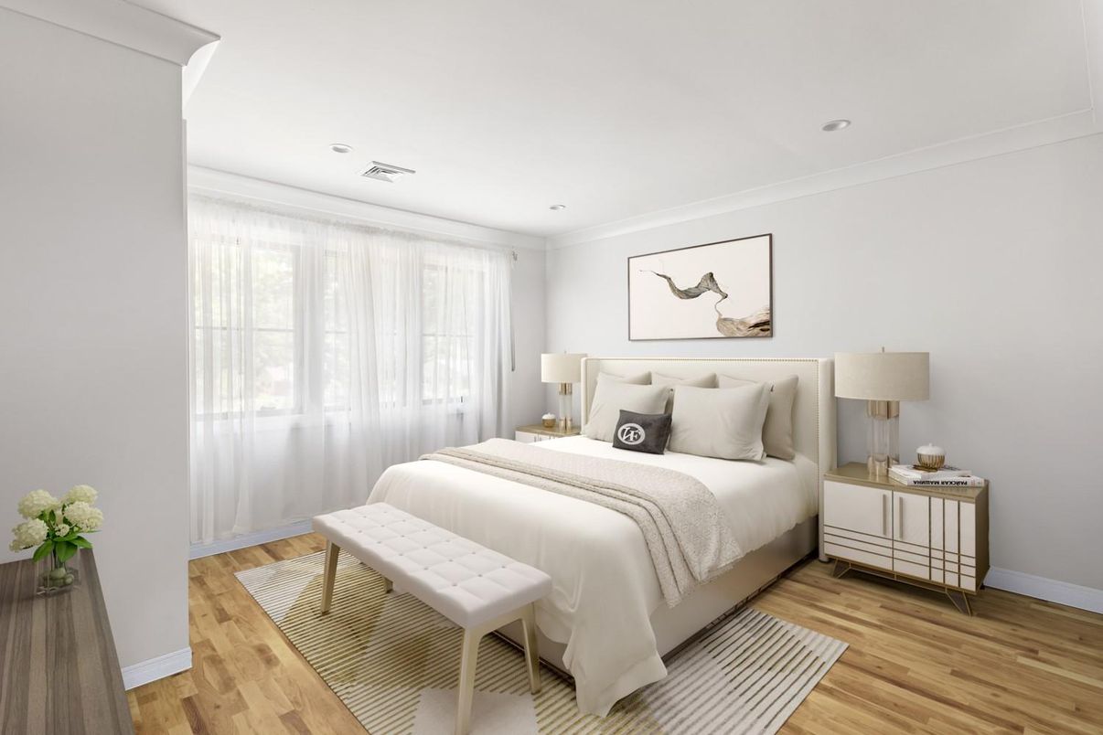 Bedroom, Interior, Recessed Lighting, Wood Texture Flooring