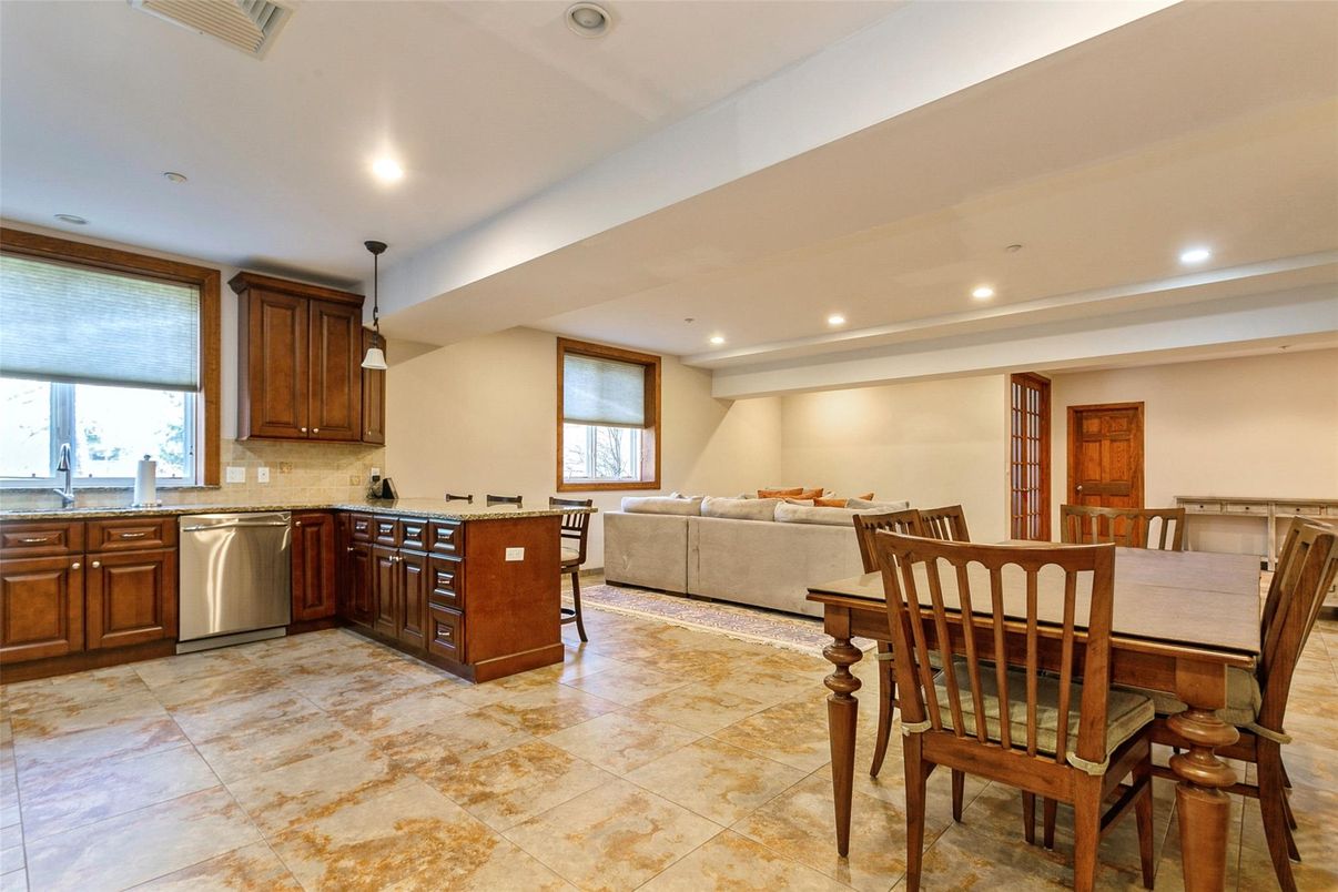 Dining room, Interior, Kitchen, Living room, Recessed Lighting, Stainless Steel Appliances