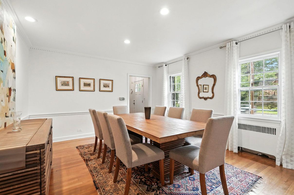 Dining room, Interior, Recessed Lighting, Wood Texture Flooring