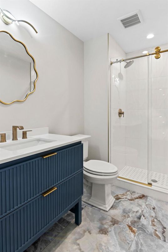 Bathroom, Glass Shower, Interior, Recessed Lighting