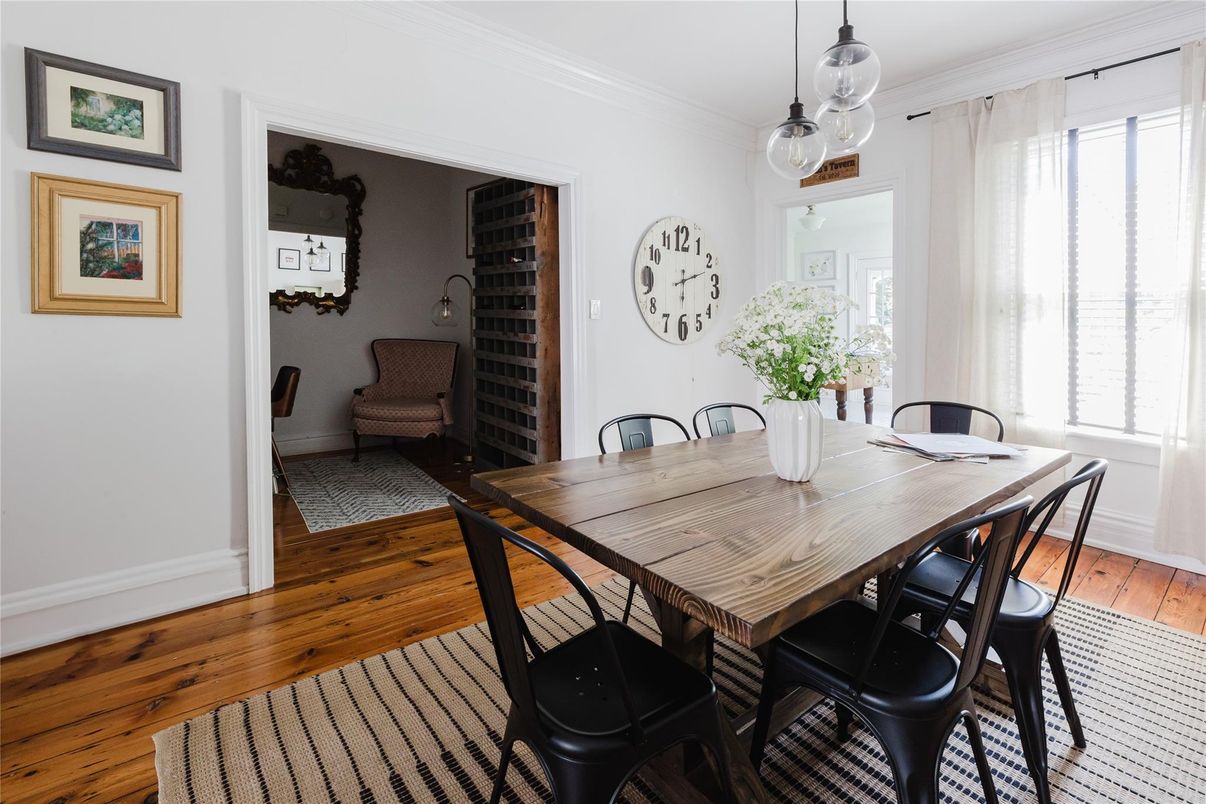 Dining room, Interior, Pendant Lights, Wood Texture Flooring