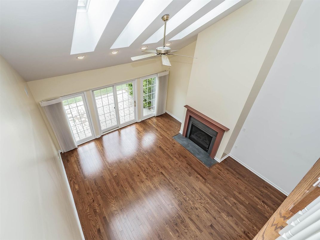 Empty room, Fireplace, Interior, Recessed Lighting, Wood Texture Flooring