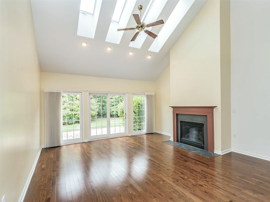 Empty room, Fireplace, Interior, Recessed Lighting, Wood Texture Flooring