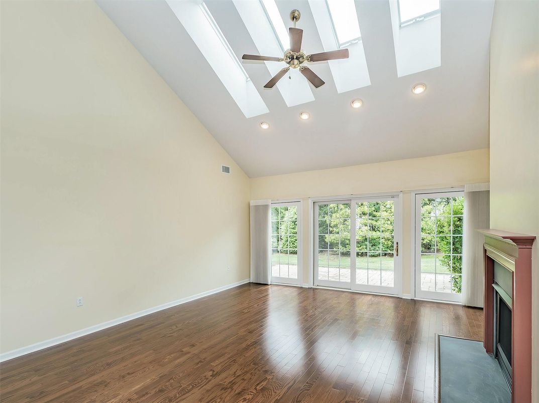 Empty room, Fireplace, Interior, Recessed Lighting, Wood Texture Flooring