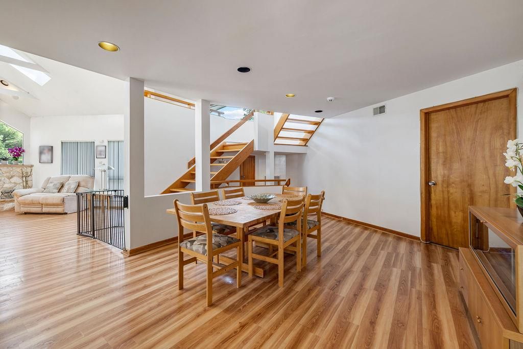 Dining room, Interior, Recessed Lighting, Wood Texture Flooring