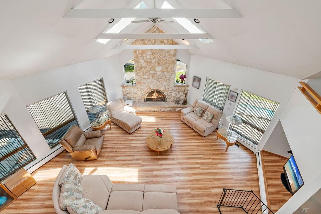 Fireplace, Interior, Living room, Stone Walls, Wood Texture Flooring
