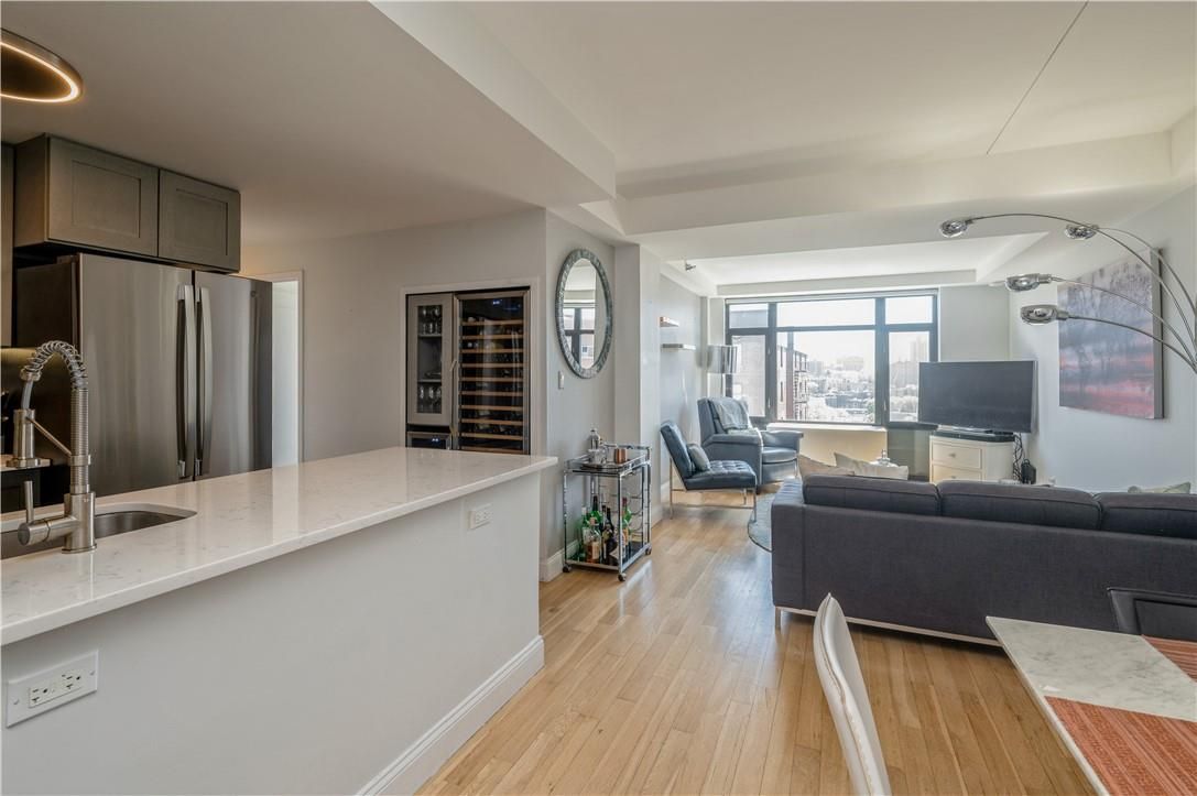 Interior, Kitchen, Living room, Recessed Lighting, Stainless Steel Appliances, Wood Texture Flooring
