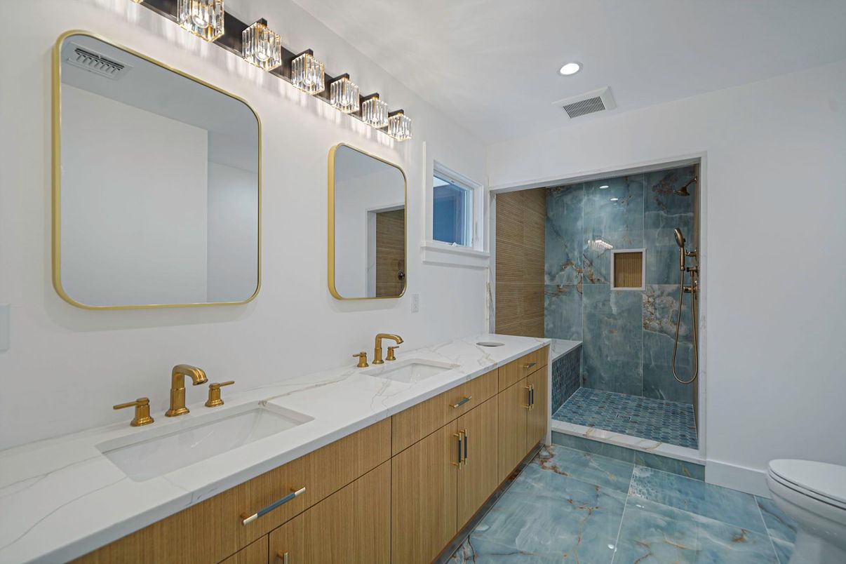 Bathroom, Dual Sink Vanities, Glass Shower, Interior, Recessed Lighting