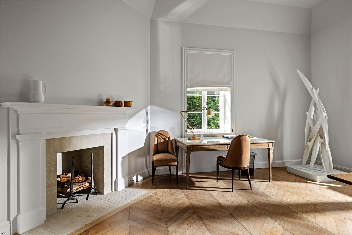 Fireplace, Home Office, Interior, Wood Texture Flooring