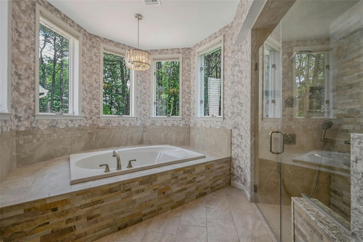 Bathroom, Glass Shower, Interior, Pendant Lights