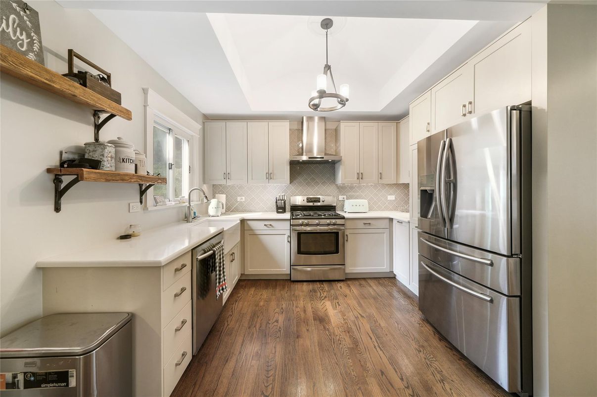 Interior, Kitchen, Pendant Lights, Stainless Steel Appliances, Wood Texture Flooring