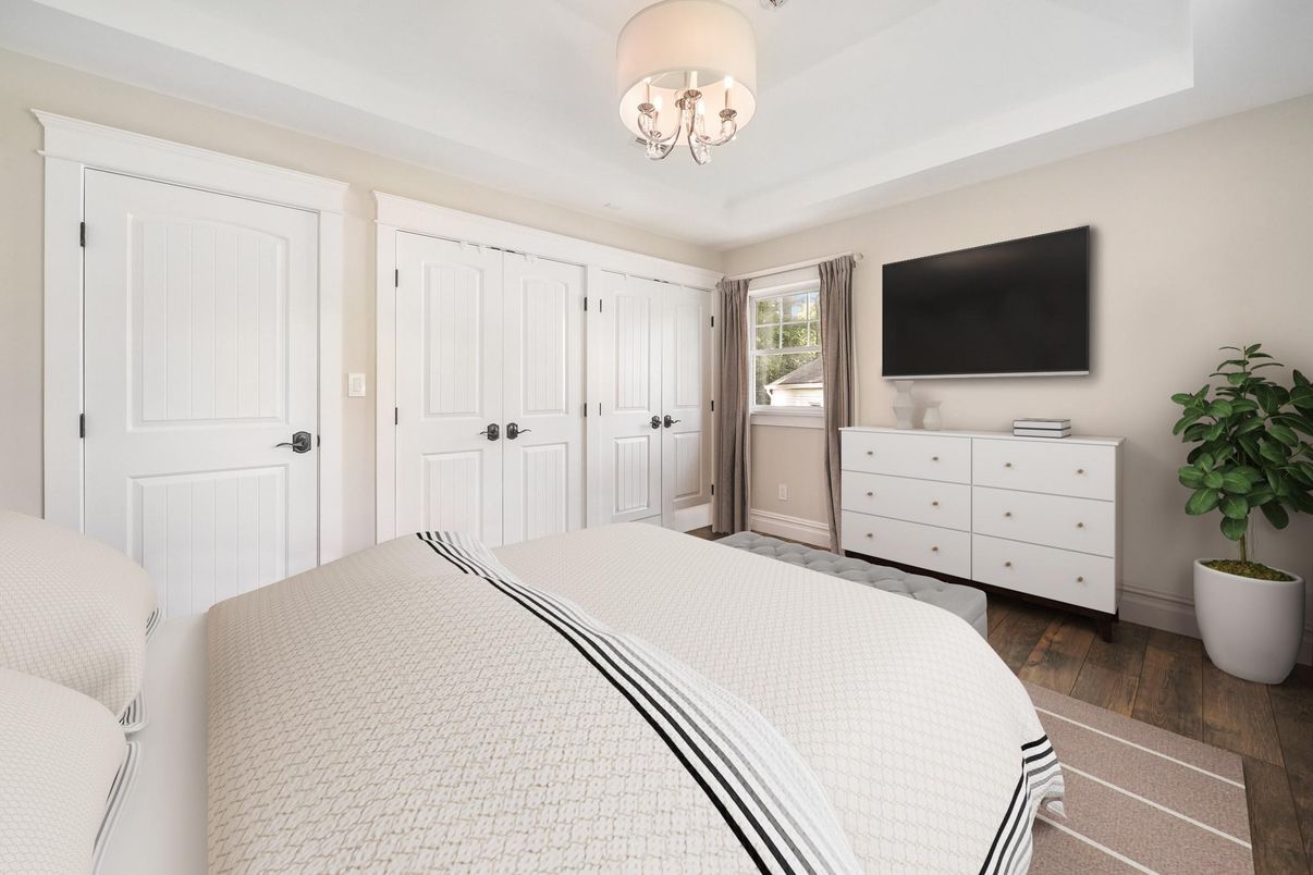 Bedroom, Chandelier, Interior, Wood Texture Flooring