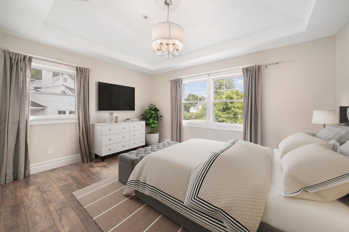 Bedroom, Chandelier, Interior, Pendant Lights, Wood Texture Flooring