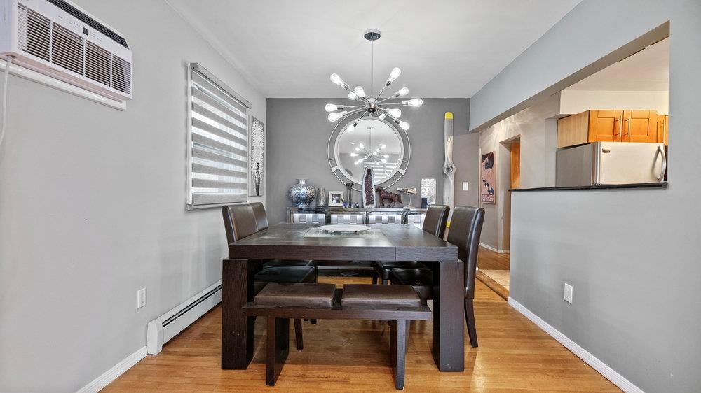 Dining room, Interior, Pendant Lights, Wood Texture Flooring