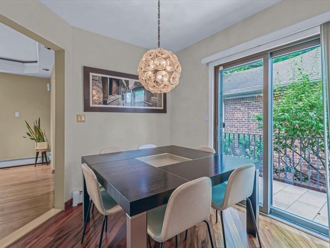 Dining room, Interior, Pendant Lights, Wood Texture Flooring