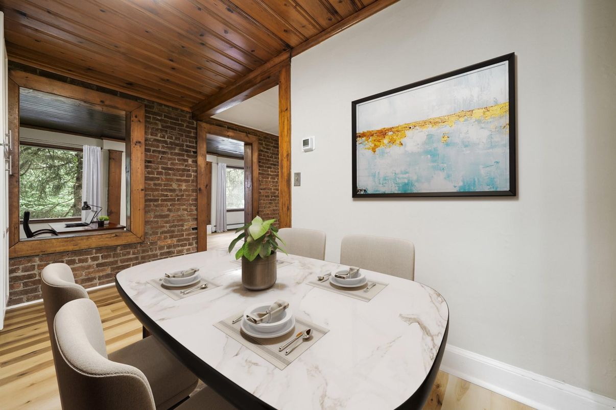 Dining room, Interior, Stone Walls, Wooden Beams, Wooden Ceilings, Wood Texture Flooring