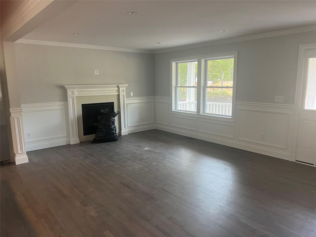 Empty room, Fireplace, Interior, Recessed Lighting, Wood Texture Flooring