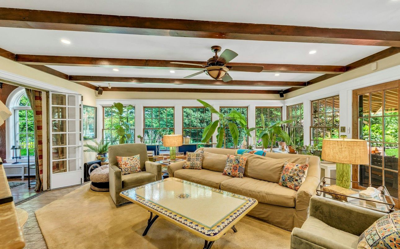 Interior, Living room, Recessed Lighting, Wooden Beams