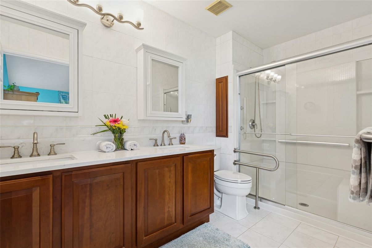 Bathroom, Dual Sink Vanities, Glass Shower, Interior