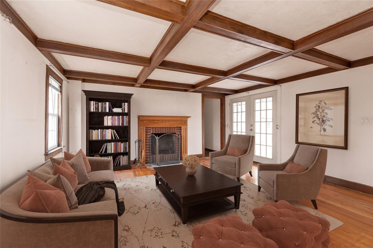 Fireplace, Interior, Living room, Wooden Beams, Wood Texture Flooring