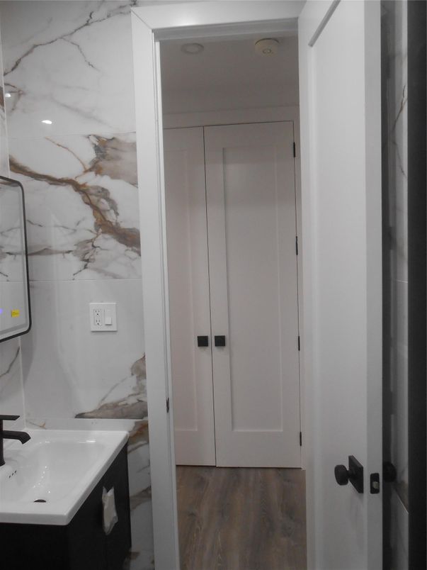 Bathroom, Interior, Marble Walls, Wood Texture Flooring