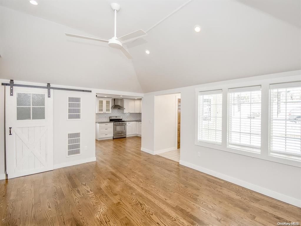 Empty room, Interior, Kitchen, Recessed Lighting, Wood Texture Flooring