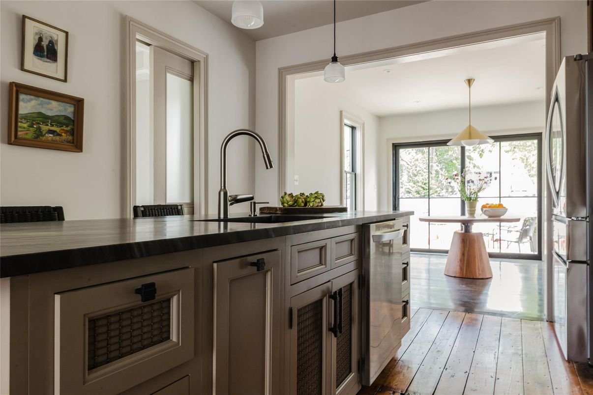 Interior, Kitchen, Pendant Lights, Wood Texture Flooring