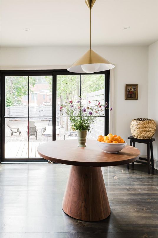 Dining room, Interior, Pendant Lights, Recessed Lighting, Wood Texture Flooring