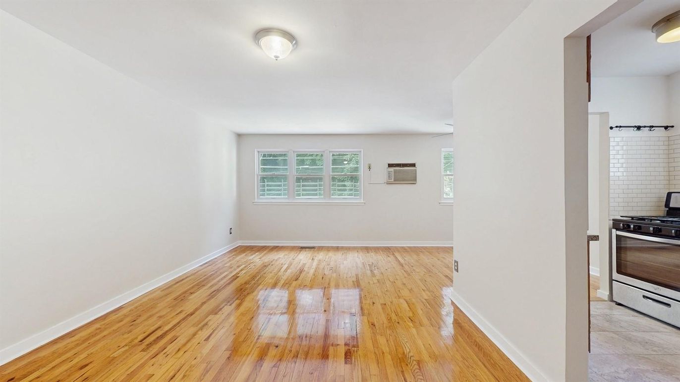 Empty room, Interior, Kitchen, Stainless Steel Appliances, Wood Texture Flooring