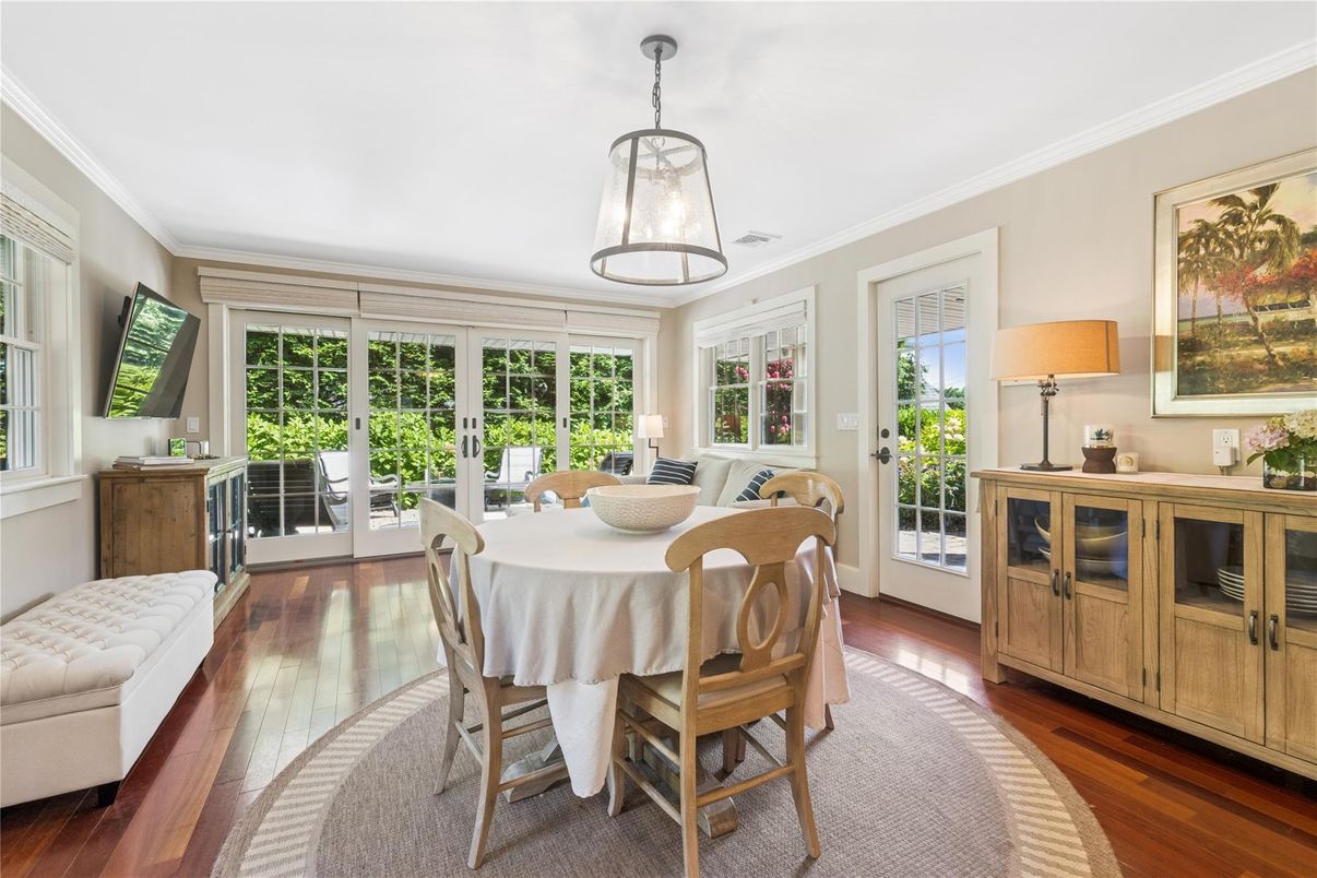Dining room, Interior, Pendant Lights, Wood Texture Flooring