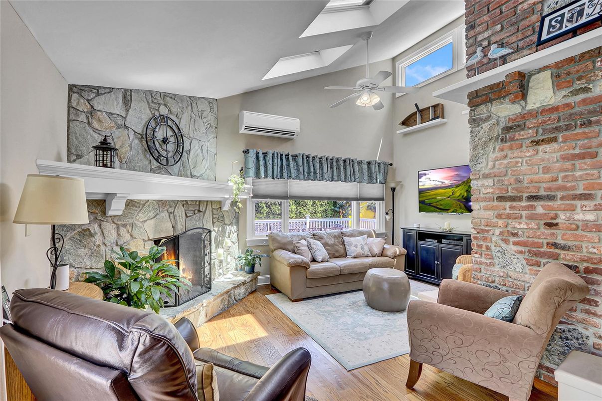 Fireplace, Interior, Living room, Stone Walls, Wood Texture Flooring