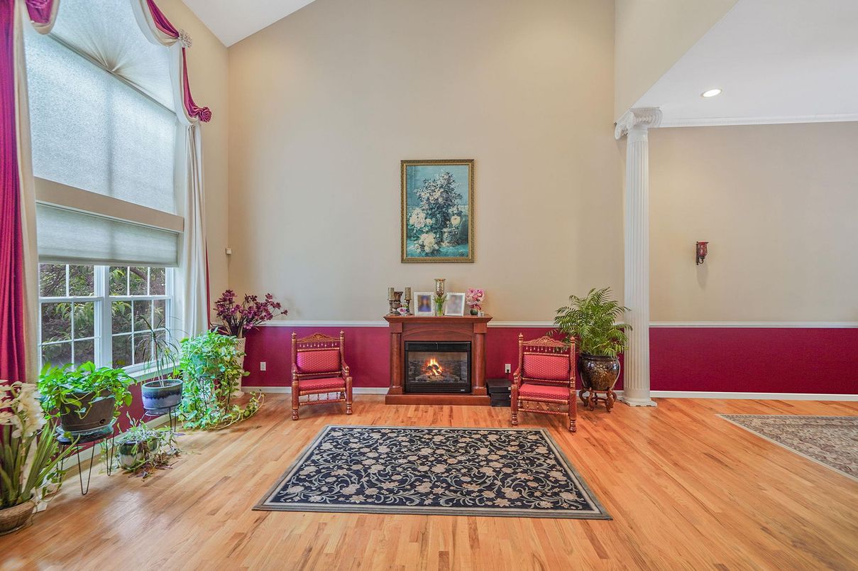 Fireplace, Interior, Recessed Lighting, Wood Texture Flooring