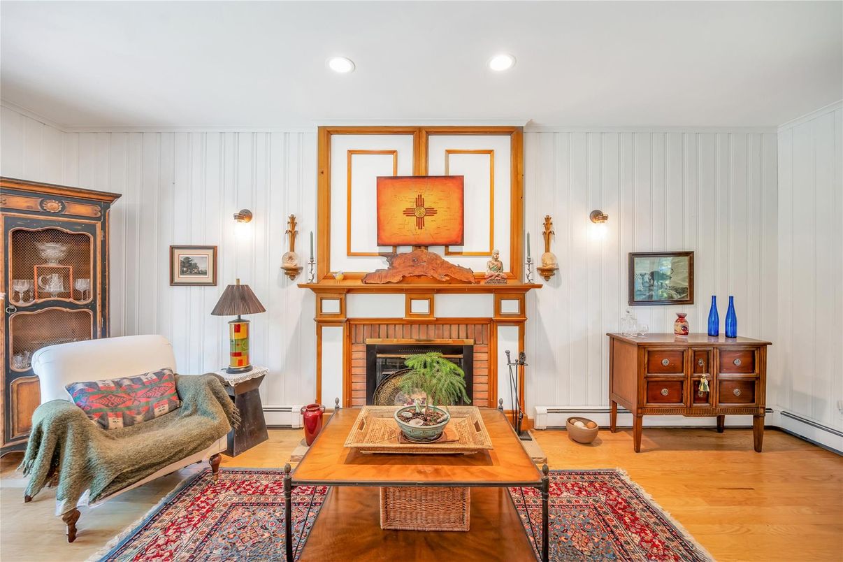 Fireplace, Interior, Recessed Lighting, Wood Texture Flooring