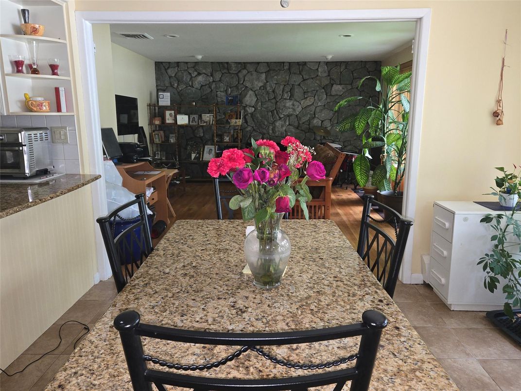 Dining room, Interior, Recessed Lighting, Stone Walls