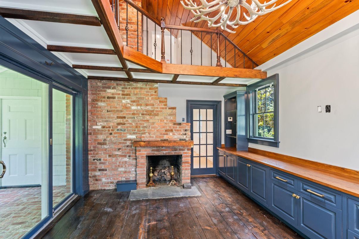 Fireplace, Interior, Stone Walls, Wooden Beams, Wooden Ceilings, Wood Texture Flooring