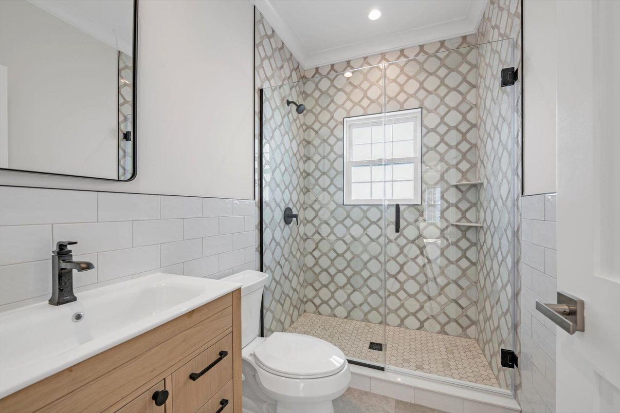Bathroom, Glass Shower, Interior, Recessed Lighting