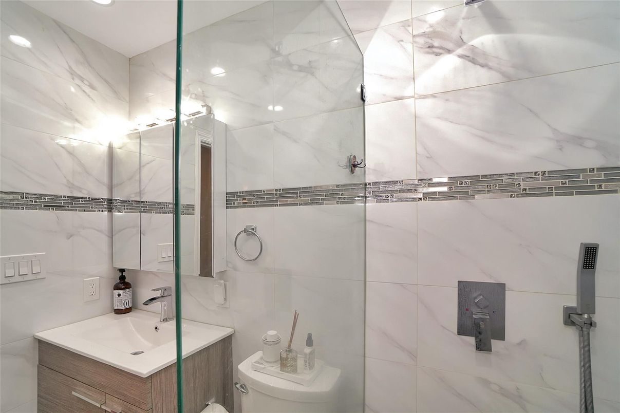 Bathroom, Glass Shower, Interior, Marble Walls