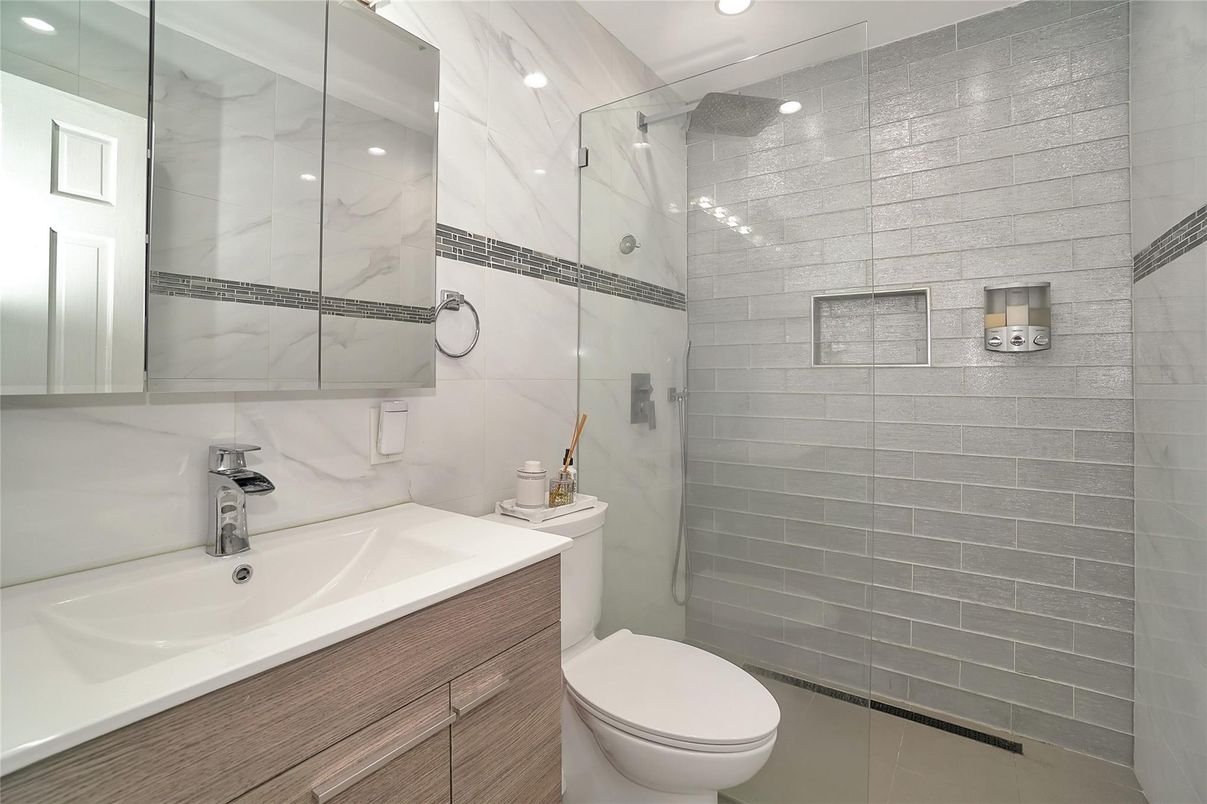 Bathroom, Glass Shower, Interior, Recessed Lighting