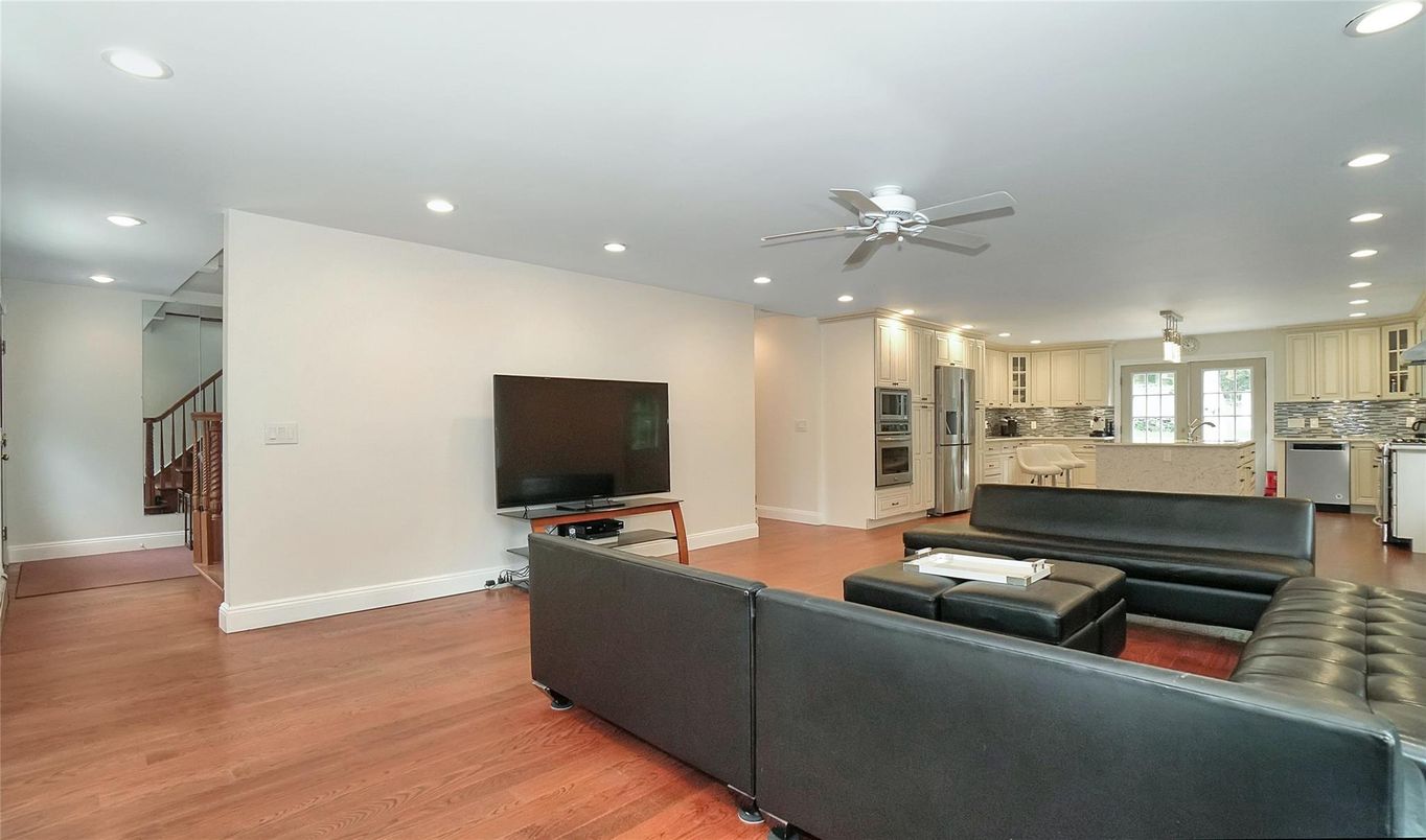Interior, Kitchen, Living room, Recessed Lighting, Stainless Steel Appliances, Wood Texture Flooring