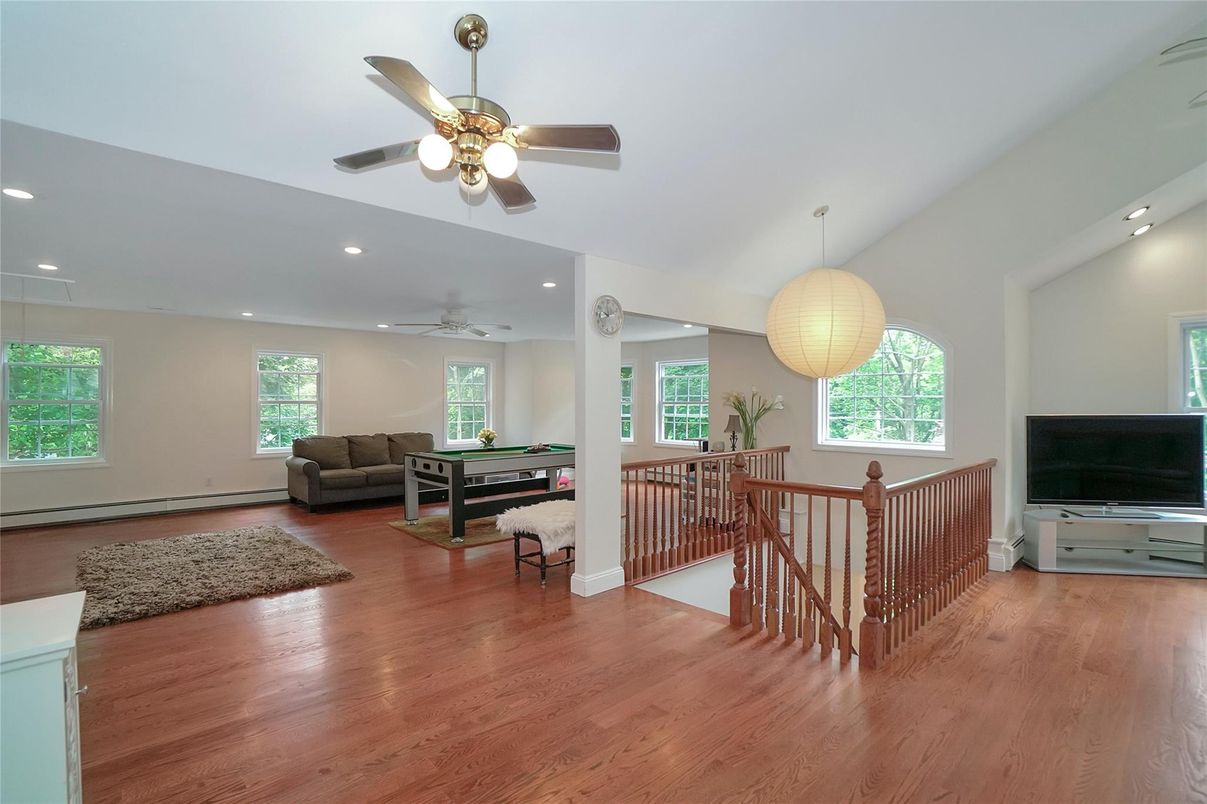 Billiard Table, Game Room, Interior, Pendant Lights, Recessed Lighting, Wood Texture Flooring
