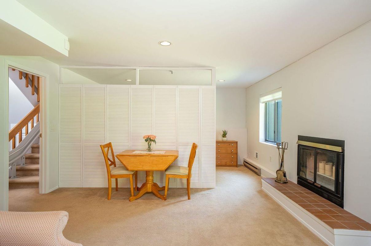 Dining room, Fireplace, Interior, Recessed Lighting