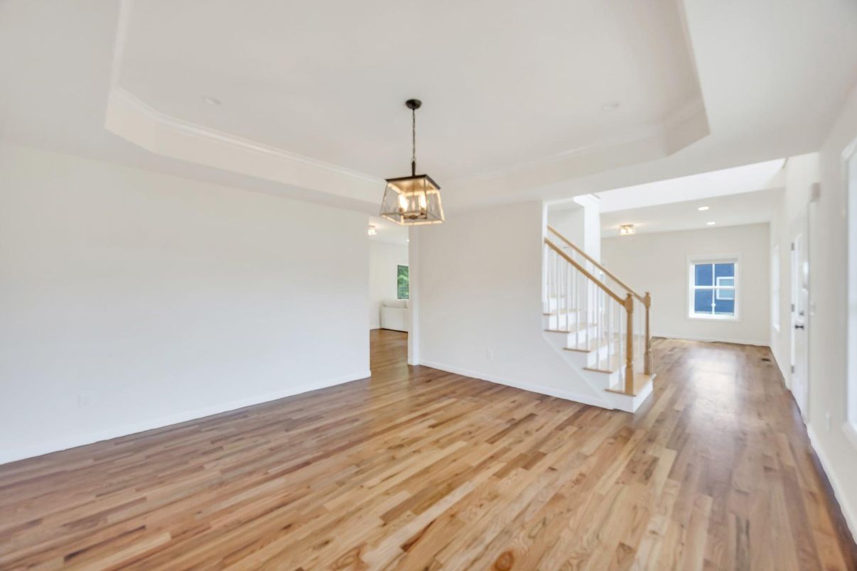 Empty room, Interior, Pendant Lights, Recessed Lighting, Wood Texture Flooring