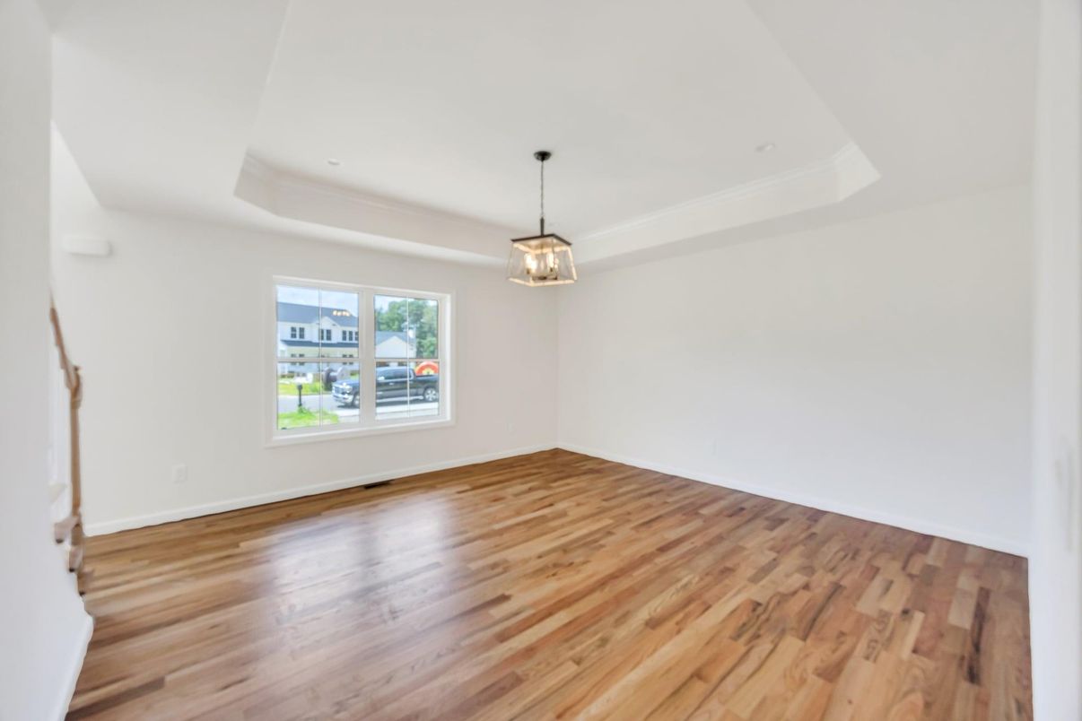 Empty room, Interior, Pendant Lights, Wood Texture Flooring