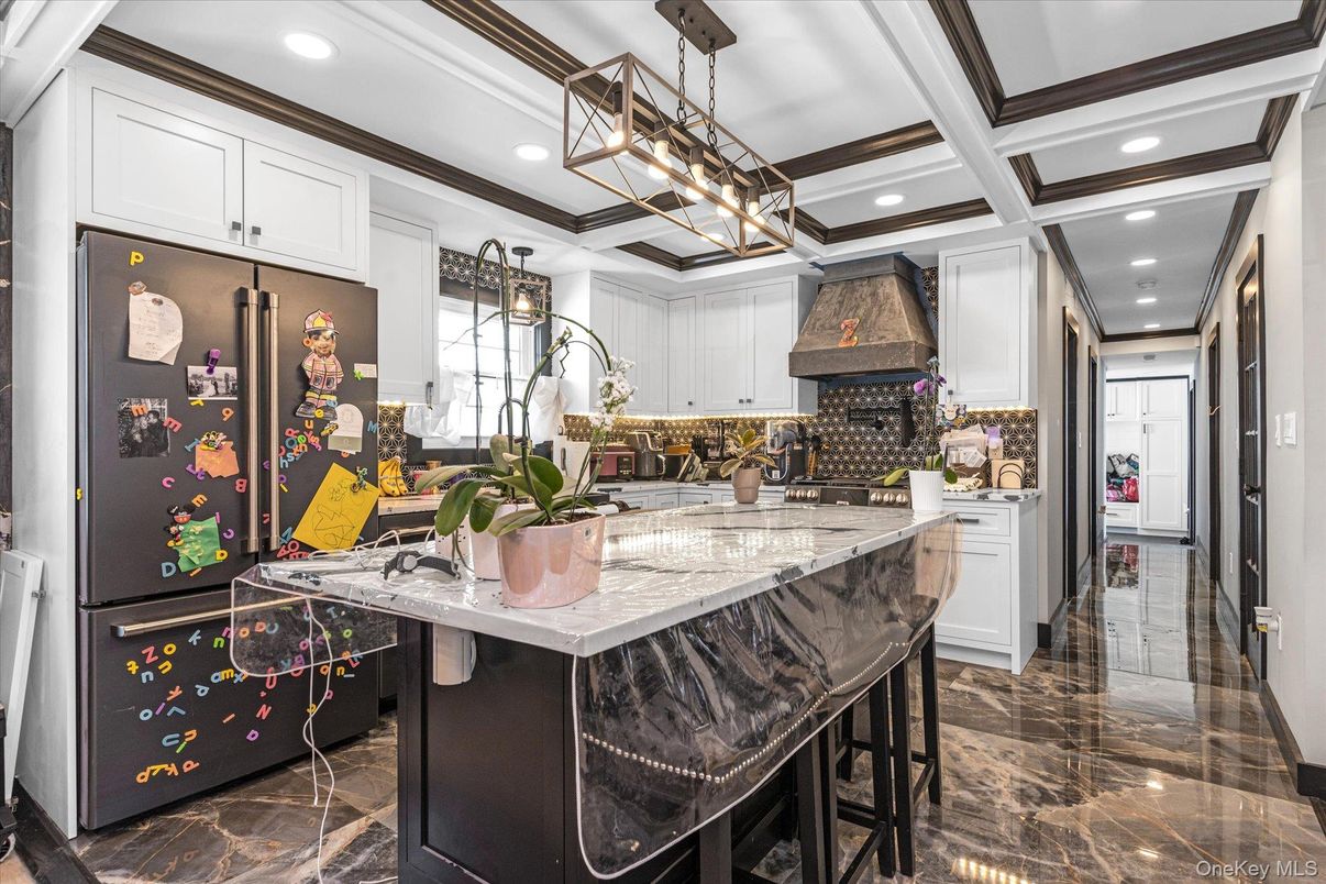 Interior, Kitchen, Marble, Pendant Lights, Recessed Lighting