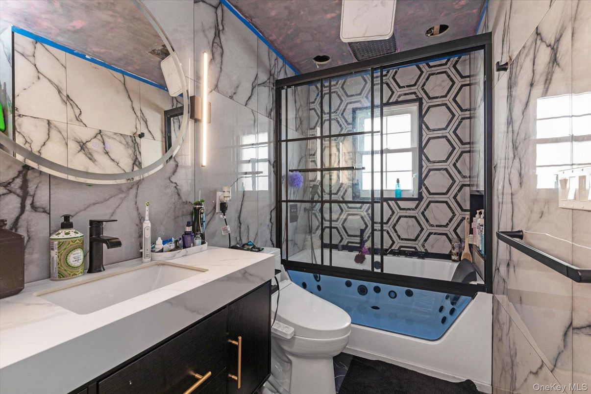 Bathroom, Glass Shower, Interior, Marble Walls