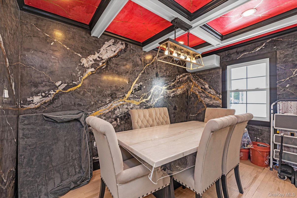 Dining room, Interior, Marble Walls, Wood Texture Flooring